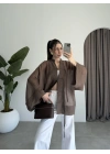 Çin Düğmeli Kahve Gömlek Kimono