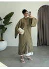 Çin Düğmeli Tensel Maxi Boy Haki Kimono