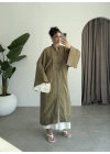 Çin Düğmeli Tensel Maxi Boy Haki Kimono