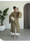 Çin Düğmeli Tensel Maxi Boy Haki Kimono