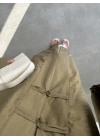 Çin Düğmeli Tensel Maxi Boy Haki Kimono