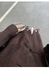 Çin Düğmeli Tensel Maxi Boy Kahve Kimono