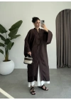 Çin Düğmeli Tensel Maxi Boy Kahve Kimono