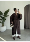 Çin Düğmeli Tensel Maxi Boy Kahve Kimono