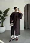 Çin Düğmeli Tensel Maxi Boy Kahve Kimono