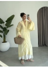 Çin Düğmeli Tensel Maxi Boy Sarı Kimono