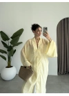 Çin Düğmeli Tensel Maxi Boy Sarı Kimono