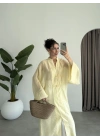 Çin Düğmeli Tensel Maxi Boy Sarı Kimono