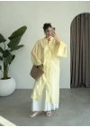 Çin Düğmeli Tensel Maxi Boy Sarı Kimono