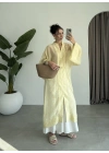 Çin Düğmeli Tensel Maxi Boy Sarı Kimono