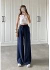 Dania Premium Lacivert Tensel Palazzo Pantolon