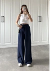 Dania Premium Lacivert Tensel Palazzo Pantolon