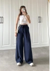 Dania Premium Lacivert Tensel Palazzo Pantolon