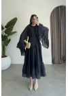 Diva Şallı Büzgülü Lacivert Elbise
