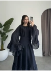 Diva Şallı Büzgülü Lacivert Elbise
