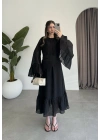 Diva Şallı Büzgülü Siyah Elbise