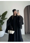 Diva Şallı Büzgülü Siyah Elbise