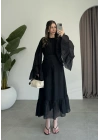 Diva Şallı Büzgülü Siyah Elbise