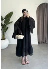 Diva Şallı Büzgülü Siyah Elbise