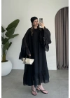 Diva Şallı Büzgülü Siyah Elbise