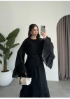 Diva Şallı Büzgülü Siyah Elbise