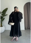 Diva Şallı Büzgülü Siyah Elbise