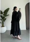 Diva Şallı Büzgülü Siyah Elbise