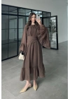 Diva Şallı Büzgülü Kahve Elbise