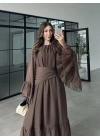Diva Şallı Büzgülü Kahve Elbise