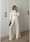 Dorika Oysh Model Kemerli Beyaz  Ceket Takım