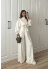 Dorika Oysh Model Kemerli Beyaz  Ceket Takım