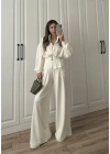 Dorika Oysh Model Kemerli Beyaz  Ceket Takım