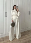 Dorika Oysh Model Kemerli Beyaz  Ceket Takım