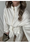 Dorika Oysh Model Kemerli Beyaz  Ceket Takım