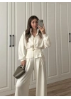 Dorika Oysh Model Kemerli Beyaz  Ceket Takım