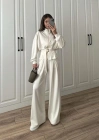 Dorika Oysh Model Kemerli Beyaz  Ceket Takım
