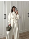 Dorika Oysh Model Kemerli Beyaz  Ceket Takım