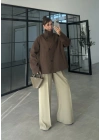 Ekose Astarlı Dik Yaka Kahve Ceket