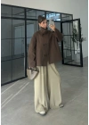 Ekose Astarlı Dik Yaka Kahve Ceket
