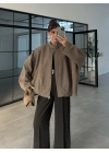 Ekstra Oversize Astarlı Haki Bamber Ceket