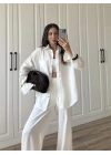 Fina Oversize Premium Keten Beyaz Takım