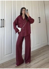 Fina Oversize Premium Keten Bordo Takım