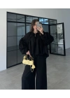Fırfırlı Siyah Bluz Takım