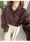 Fiyonklu Tasarım Poplin Kahve Poplin Gömlek