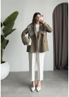 Fular Detaylı Astarlı Haki Blazer Ceket