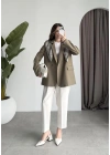 Fular Detaylı Astarlı Haki Blazer Ceket