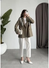 Fular Detaylı Astarlı Haki Blazer Ceket