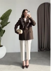 Fular Detaylı Astarlı Kahve Blazer Ceket
