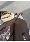 Fular Detaylı Astarlı Kahve Blazer Ceket