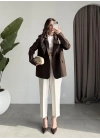 Fular Detaylı Astarlı Kahve Blazer Ceket